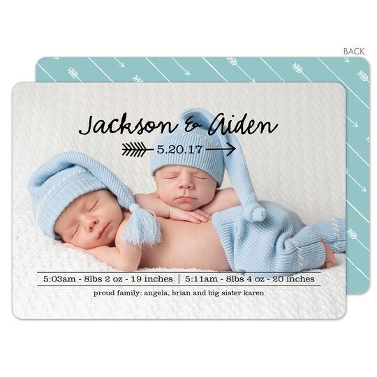 Baby Boys Arrow Twins Photo Birth Announcements